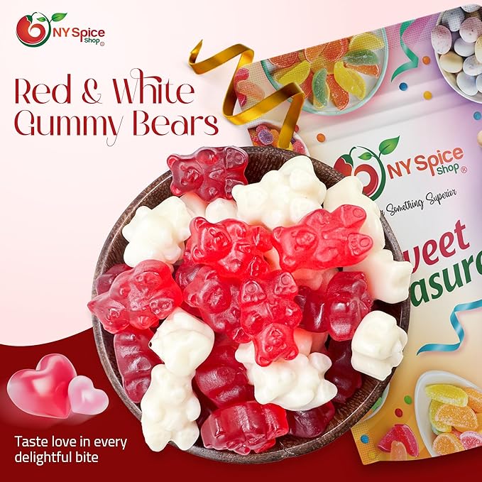 NY Spice Shop Red & White Gummy Bears - 1 Pound Gummies Bears Candy - Gummies Fruit Snacks - Chewy Candy - Flavor Gummy Candies - Gummi Bear Gift For All Occasions