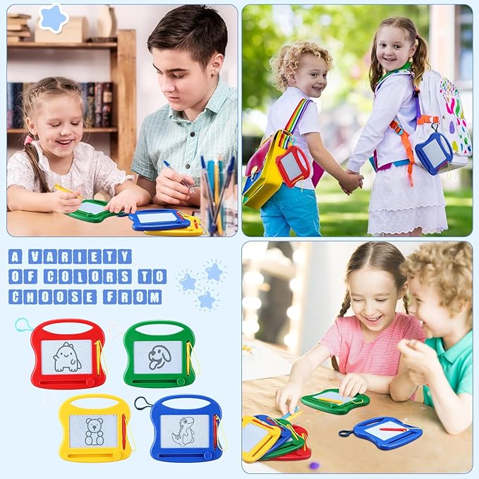 Chinco 24 Pieces Kids Mini Magnetic Drawing Board for Backpack Keychain Clip Erasable Mini Doodle Boards Toys for Party Colorful Writing Sketch Painting Pad Set Classroom Reward Supplies(Cute)
