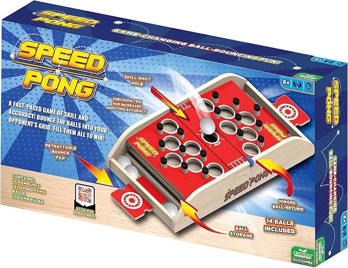 Speed Pong - Ball Bouncing Table Top Game for All Ages, Wooden 2-Player Challenge Game, Fun for Kids & Adults, Perfect for Parties & Family Gatherings