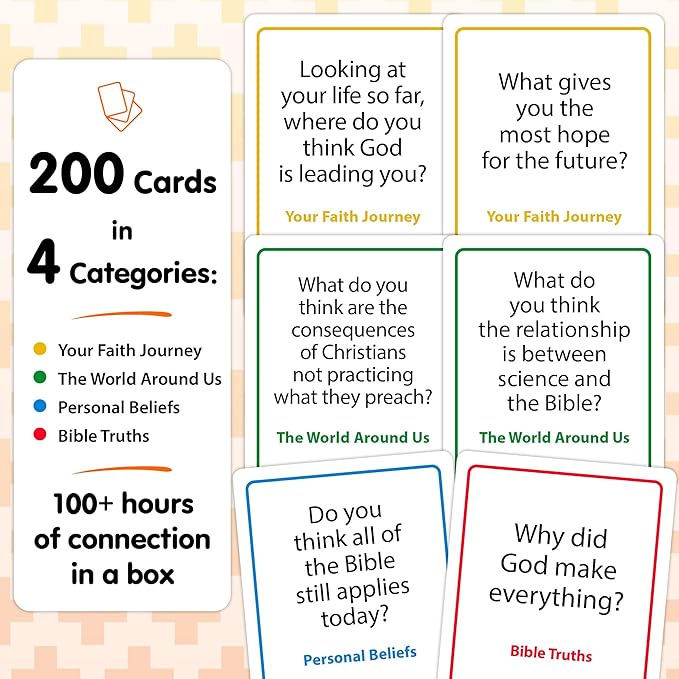 200 Conversation Cards for Christians - Explore Your Faith and Have Fun on Family Game Night, Bible Study or Youth Groups - Perfect for Church Groups, Couples Game Night, Easter Gifts