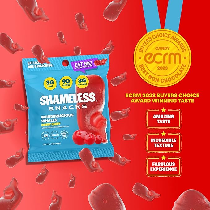 Shameless Snacks - Healthy Low Calorie Snacks, Low Carb Keto Gummies (Gluten Free Candy) - 6 Pack Wunderlicious Whales