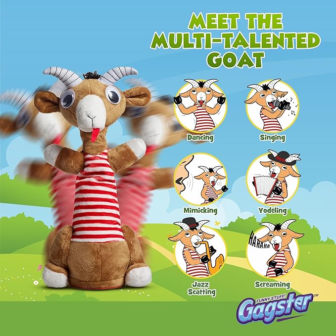 Gagster Screaming Goat Dancing Toy – Mimicking Toy for Kids – Repeats What You Say, Singing & Talking – Electronic Yodeling – Funny White Elephant Gag Gift for Anyone Who Loves Talking