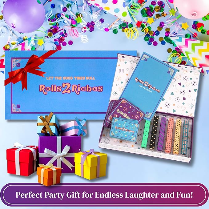 Award-Winning Family Dice Game – Rolls 2 Riches | Fun & Fast-Paced Game for Kids, Teens & Adults | Perfect for Game Night, Travel, Parties, Dates & Camping | ADHD-Friendly Activity
