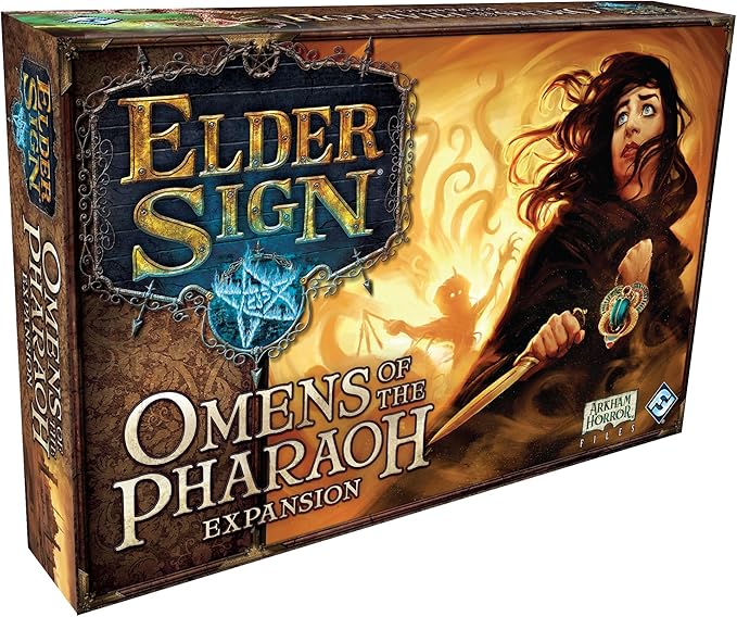 Elder Sign Omens of the Pharaoh Board Game EXPANSION - Egyptian Adventure! Cooperative Horror Mystery Game, Ages 14+, 1-8 Players, 1-2 Hour Playtime, Made by Fantasy Flight Games