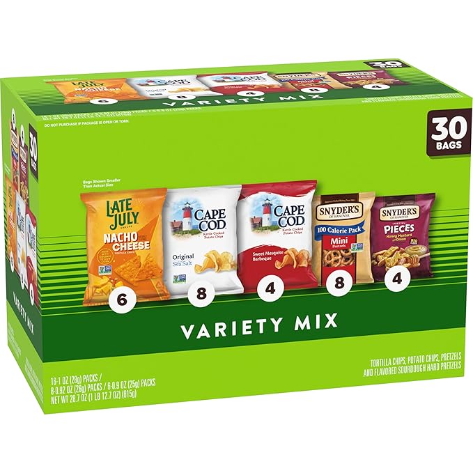 Snyder's of Hanover, Cape Cod and Late July Snacks Variety Pack, 30 Count Snack Bags