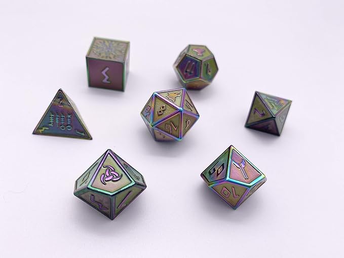 Set of 7 Yggdrasil Norse Series Full Metal Polyhedral Dice by Norse Foundry | RPG Math Games DND Pathfinder