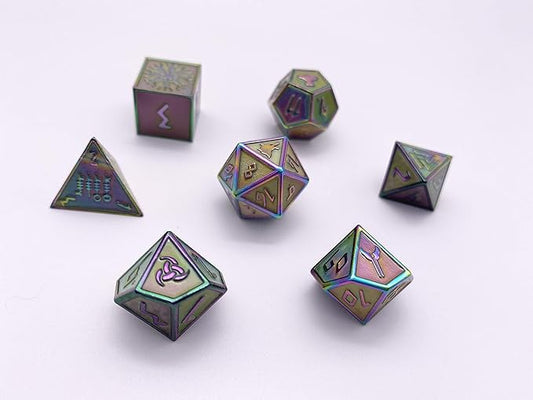 Set of 7 Yggdrasil Norse Series Full Metal Polyhedral Dice by Norse Foundry | RPG Math Games DND Pathfinder