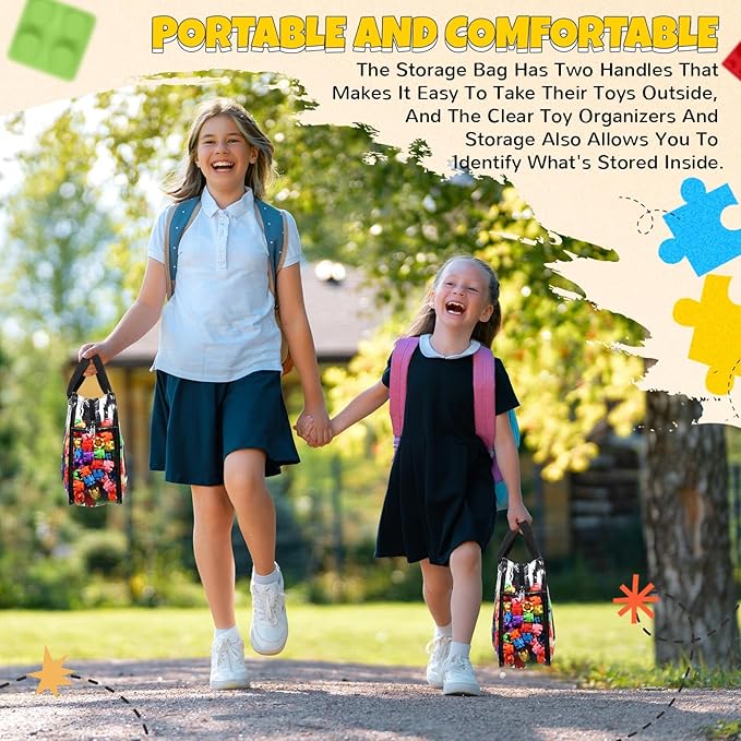 Sanwuta 4 Packs Large Toy Storage Bags Reusable Clear PVC Organizing Case Bags with Two Handles Waterproof Toy Container for Board Games, Building Blocks, Puzzles, Small Toys and Kids Books(Black)