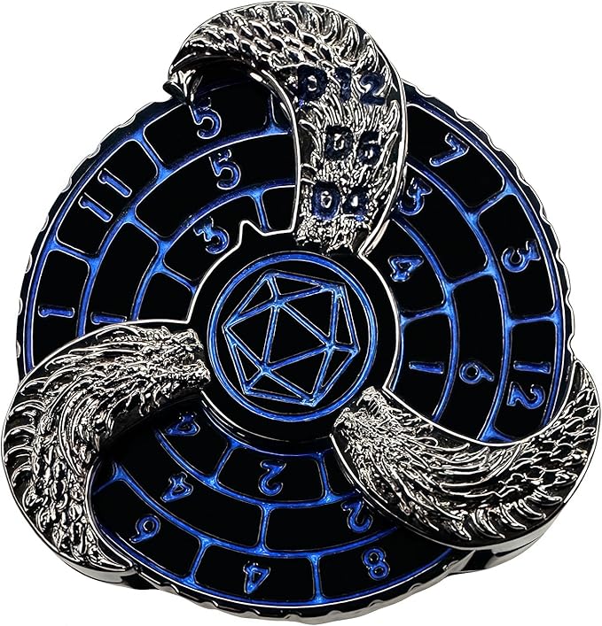D&D Themed Fidget Spinner, dice Spinner, D4,D6, D8, D10, D12,D20,D% 7-in-1 Metal dice, Perfect for D&D Dungeons and Dragons, RPG and Pathfinder Role Playing Games (Black Blue)