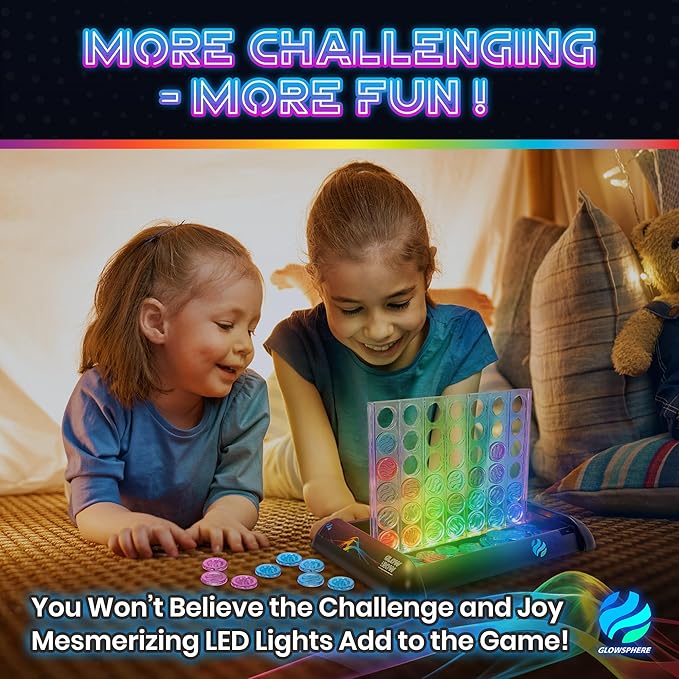 Glow in a Row Light-Up 4 in a Row Board Game, Strategy Games for Kids Ages 6 and Above, 2 Player Game, Perfect for Kids and Adults Family Game Night