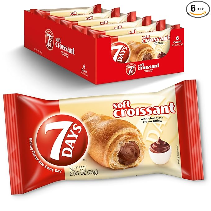 7Days Soft Croissant, Chocolate Croissant, Breakfast Pastry, Individually Wrapped On The Go Snack, Non-GMO (Pack of 6)