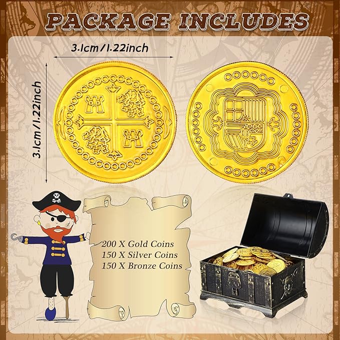 Hanaive 500 Pcs Plastic Pirate Gold Coins Spanish Doubloon Replicas Bulk Kids Fake Play Coins for Pirate Party Treasure Chest Board Games Tokens Toys Cosplay(Cross)