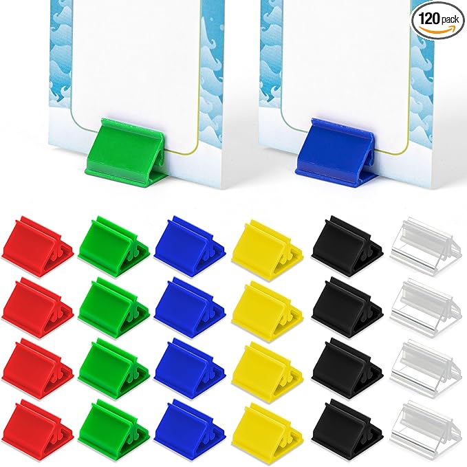 120 PCS Plastic Game Card Stands Colorful Blank Board Markers Holder for Price Tags Menus Labels Party Favor Supplies 6 Colors