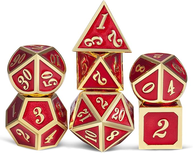 Ruby Red DND Metal Dice, DnDnD 7PCS Metallic D&D Dice Set for Dungeons and Dragons Game