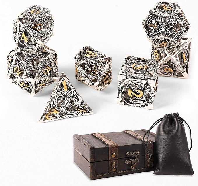 AncientDeer 7pcs Metal Dice Set D&D, Unique New Dragon Pattern DND Metal Dice Set, Used for Dungeons and Dragons Role Playing Game(RPG),MTG,Pathfinder,Table Game,Board Games