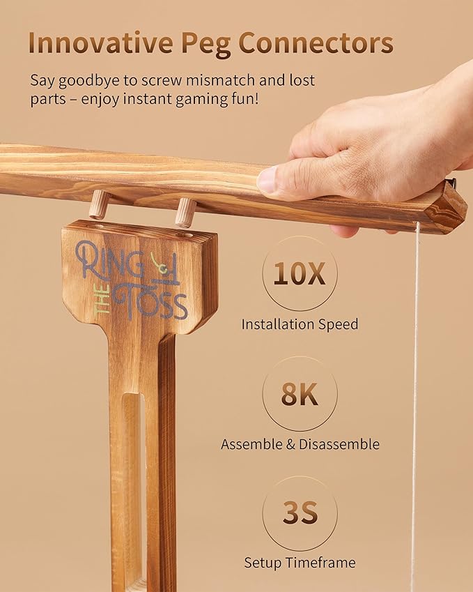 Ring Toss Game for Adults, 3-Second Instant Assembly Hook and Ring Game with Sturdy Structure, XL Size(15.8’’ X 15’’) Indoor Outdoor Holiday Party Games, Fun Family Games for Backyard, Camping, Beach