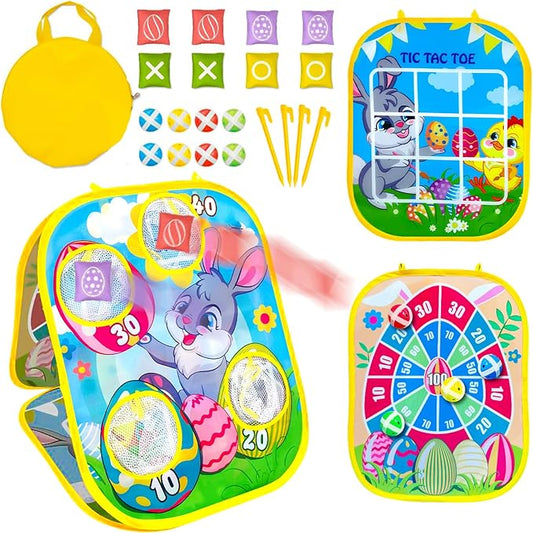 Outdoor Games for Kids Ages 1-10, 3-in-1 Bean Bags Toss Party Games with Cornhole Game & Tic-Tac-Toe | Outdoor Indoor Toys, Family Party Game Toy Present for Girls Boys Birthday