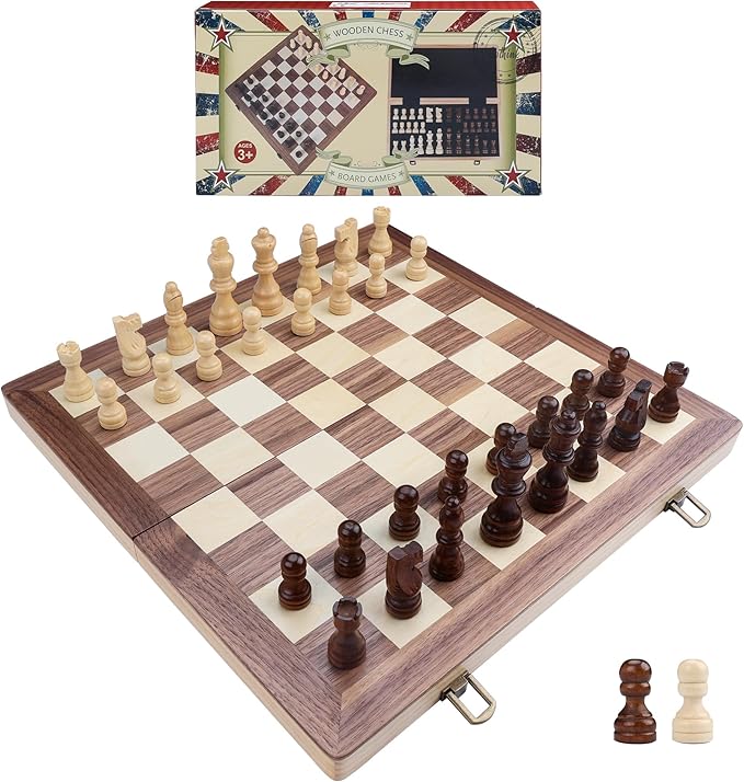 Gothink Wooden Chess Board Set with Manual for Adults Kids 15 Inch Chess Puzzle with Handmade Pieces & Storage Box Folding Portable Travel Unique Chess Game for Tournament Professional Beginner