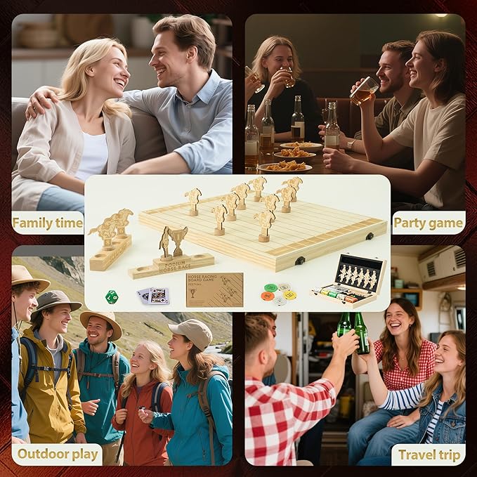 Magnetic Horse Race Board Game, Party Games with Magnet Wood Board, 12 Horses, 2 Pokers, 100 Chips, Fair Horse Racing Game, Smooth Gameplay, Game Nights, Luxurious Gift, Edyfico GSM301