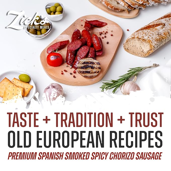 Zick’s Specialty Meats Spanish Chorizo Sausage (8oz) | Healthy & Organic Spanish Chorizo | Premium Naturally Cured Charcuterie Meat Series | Smoked & Dried Sausage | Gourmet Food | High-Protein Snack