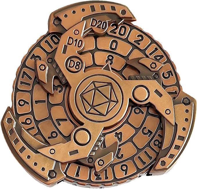 D&D Themed Fidget Spinner, dice Spinner, D4,D6, D8, D10, D12,D20,D% 7-in-1 Metal dice, Perfect for D&D Dungeons and Dragons, RPG and Pathfinder Role Playing Games (Black Gold)