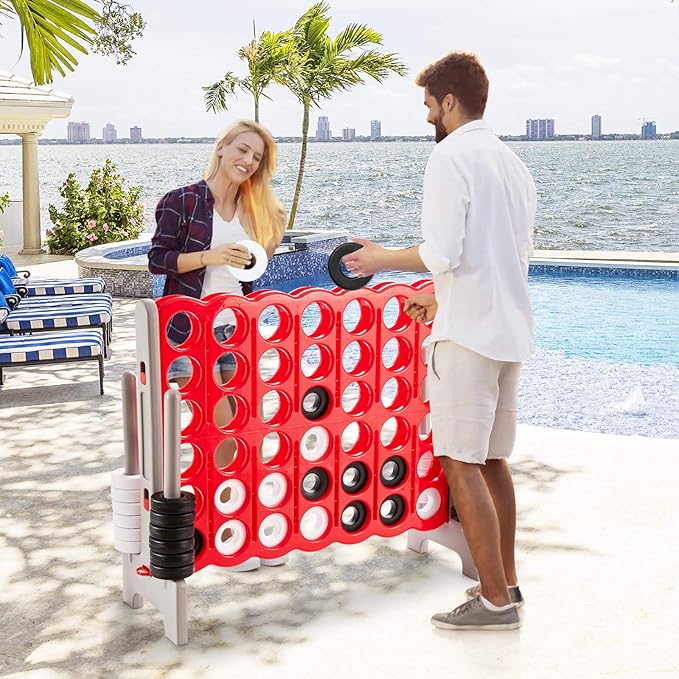 Costzon Giant 4-in-A-Row, Jumbo 4-to-Score Giant Game Set for Kids & Adults, Indoor Outdoor Yard Connect Game, 3.5FT Tall with 42 Jumbo Rings & Quick-Release Slider, Perfect for Family & Party Games