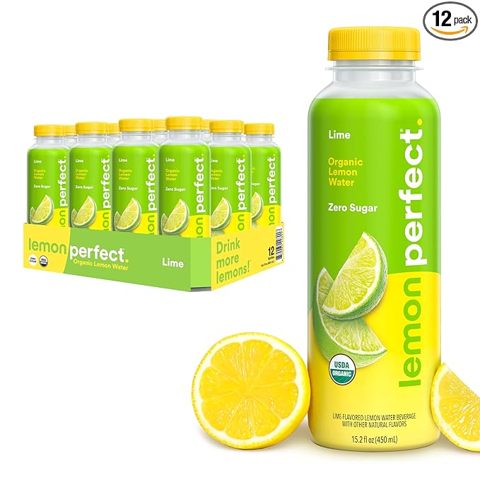 Lemon Perfect Lime, Flavored Lemon Water, Organic, Zero Sugar, Healthy Hydration Drinks, 15.2 fl oz Bottles (12-Pack)