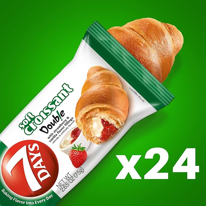 7Days Soft Croissant, Strawberry Vanilla Filling, Perfect Breakfast Pastry or Snack, Non-GMO (Pack of 24)