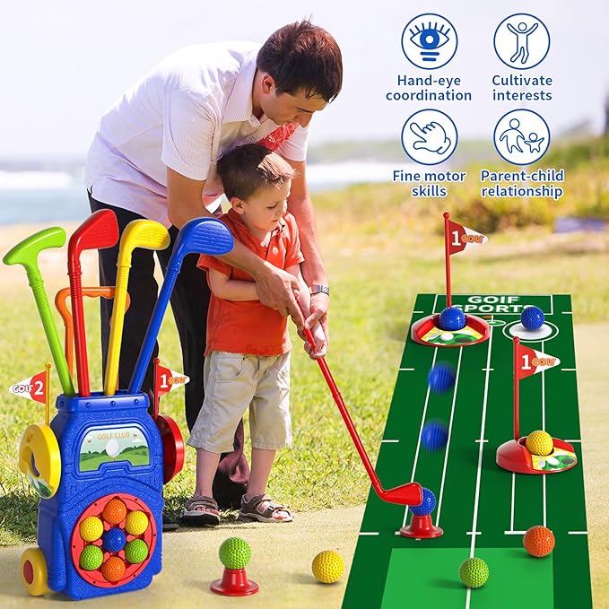 Toddler Golf Set Toys for Boys 3-5 & 5-8, Kids Golf Clubs with 7 Balls & Putting Mat, Toys Gifts for 3-6 Year Old Boys, Christmas & Birthday Gifts