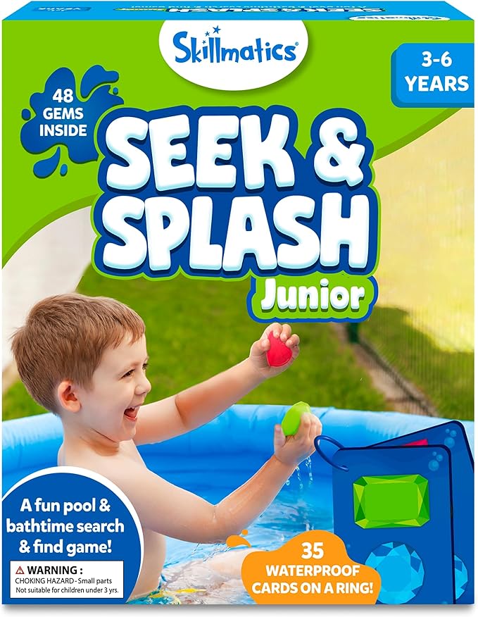 Skillmatics Pool Toys – Seek & Splash, Preschool Search & Find Water Game, Swimming Pool & Bathtime Toy for Kids, Summer Fun & Gifts for Boys & Girls Ages 3, 4, 5, 6, Includes 48 Colorful Gems