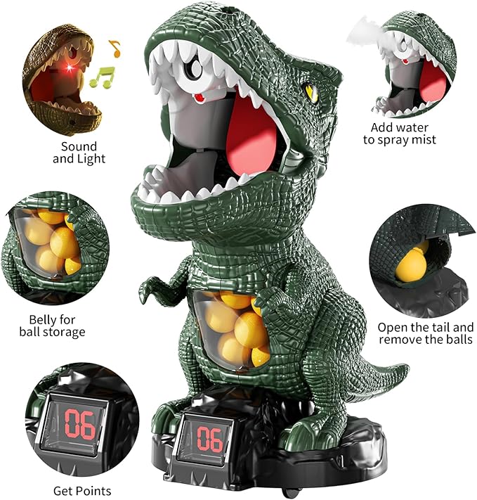 Babyhome Movable Dinosaur Shooting Toys for Kids 3 4 5 6 7+ Years, Tyrannosaurus Shooting Game with Water Mist Spray and Pterosaur Air Pump Foam Shooting Toys (Navy)