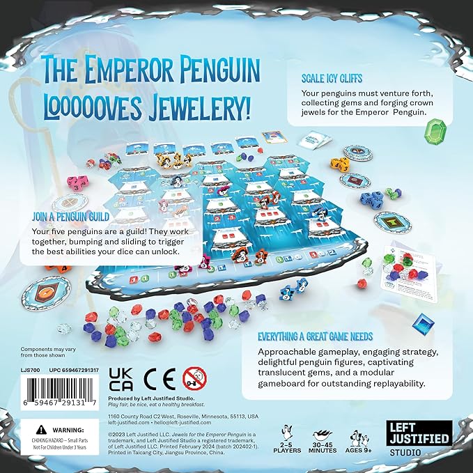 Left Justified Jewels for The Emperor Penguin Board Game – Fun, Engaging, and Funny for Families, Friends, Adults, Kids, and Teens – A Good Gift Idea – Great for Game Night – 2 to 5 Players