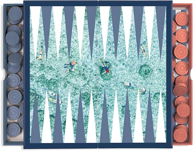 Galison Gray Malin The Beach 2 in 1 Game Set, Checkers and Backgammon – Perfect for Game Night – Features Iconic Gray Malin Photography, Sturdy Storage Box Included, Makes a Great Gift Idea