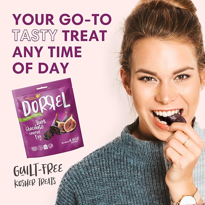 DORREL - Belgian Dark Chocolate Covered Figs, High Energy Vegan Choco Snack with Medjool Dates & Dried Mission Figs Center, Delicious, Kosher & Non-GMO, Pack of 3, 8.8 oz / 250 g Ea