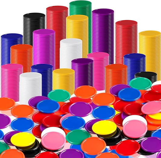 Coopay 1000 Pieces 1 Inch Bingo Chips Bulk, 10 Colors Bingo Markers for Math Practice, Plastic Learning Counters Disks Counting Discs, Poker Chips Game Tokens Kids Reward