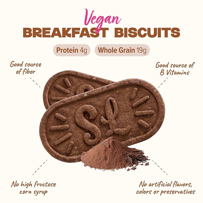 Sweet Loren's Vegan Breakfast Biscuits | Chocolate | 4g Protein, 19g Whole Grains | Plant Based, Gluten Free, Dairy Free, Nut Free Snacks | 6 Pack (30 Total Biscuits, 1.6 ounce each)