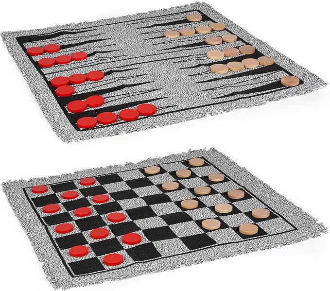 2-in-1 Vintage Giant Checkers and Backgammon Game Set– 26" Outdoor Yard Board Game with 30 Wooden Checkers & 5 Dice – Jumbo Backgammon Set Backyard Game for Family Lawn Games, Outdoor & Indoor Play