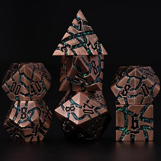 Dice Set D&D Dungeons and Dragons Dice D20 Metal DND Dice Set with Box, Polyhedral Role Playing Dice D12 D10 D% D8 D6 D4 for MTG RPG Board Games(Antique Copper Green)
