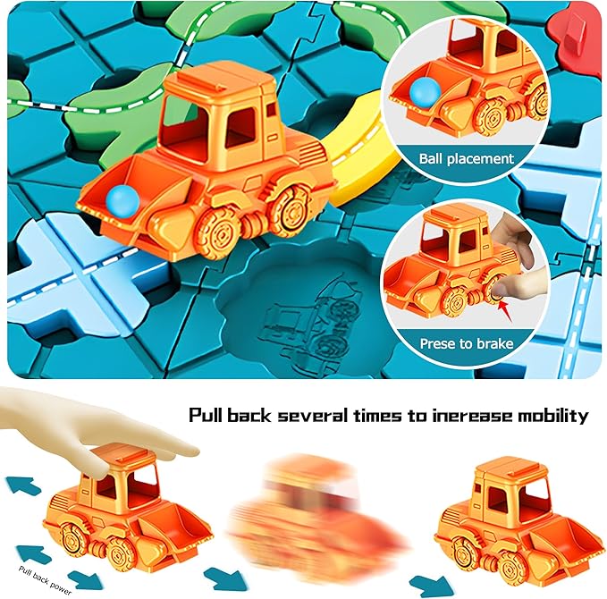 STEM Board Games Smart Logical Road Builder Brain Teasers Puzzle, Montessori Preschool Travel Toy Board Car Games for Kids Ages 4-8