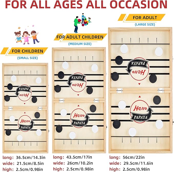 Foldable Fast Sling Puck Game with Chess Board and Checkers Board, Tic Tac Toe. Wooden Air Hockey Family Night,Table Games Gifts for Adults and Kids