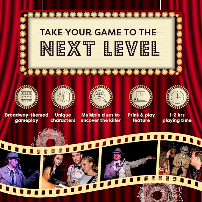 Bullets on Broadway Murder Mystery Game | Flexible 4-20+ Players | Broadway-Theme | Physical Game Kit | Updated 2025
