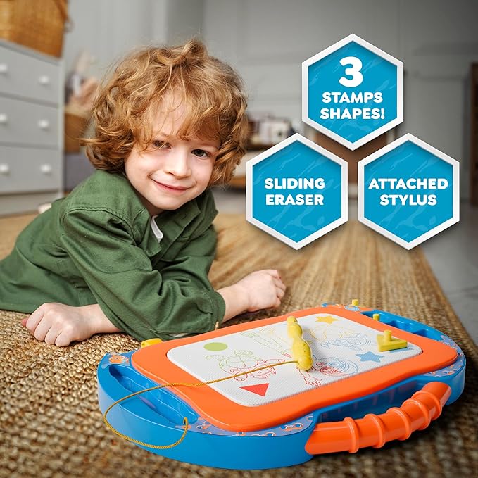 Lollipop Blippi Magnetic Writing Tablet for Kids – Ideal Baby & Toddler Toys – Magnetic Drawing Board with Stands, Pen, and Stamps – Blippi and Mika Inspired Learning Toys for Toddlers 3+