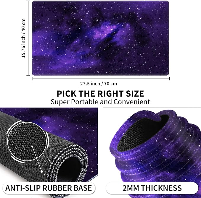 Card Playmat 24" x 14" Game Mat for MTG/TCG Cards, Trading Card Game Stitched Play Mats Original Duel Mat Gaming Competition Pad Board Games Card Binder, Galaxy Purple Mana