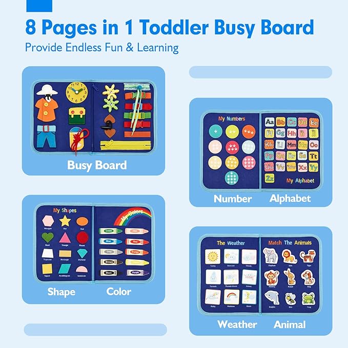 hahaland Busy Board for 1 Year Old - Montessori Toys for 2 Year Old Boy Birthday Gift - Preschool Learning Activities Toddlers Boy Toys 2-3 with Life Skills,Alphabet,Number,Shape,Color,Animal,Weather