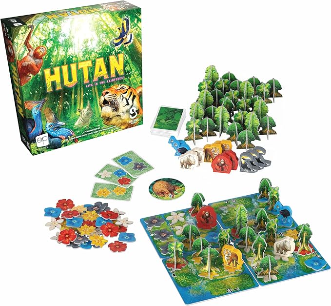 Hutan Board Game, Strategic Tile Placement Game for Families & Adults, Eco-Themed Strategy, Grow Trees, Attract Wildlife, Solo & Multiplayer 1-4 Players, Made by The Op Games