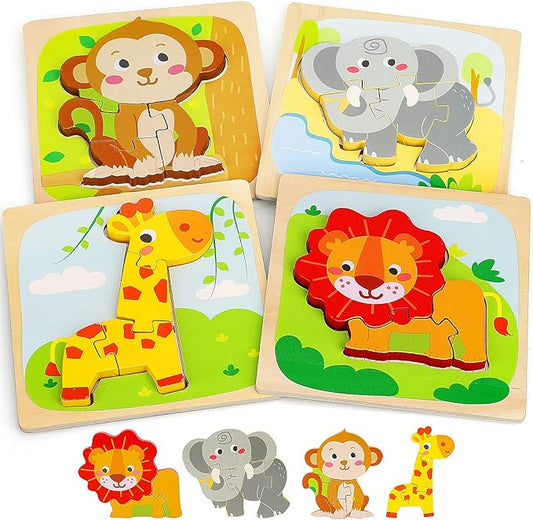 TOY Life Wooden Puzzles for Toddlers 2-4, Toddler Montessori Toys for 1 2 3 Year Old Boys Girls, Animals Wood Jigsaw Puzzles, Educational Learning Toy Kids Puzzle, Best Gifts for Baby Age 1-3 2-4