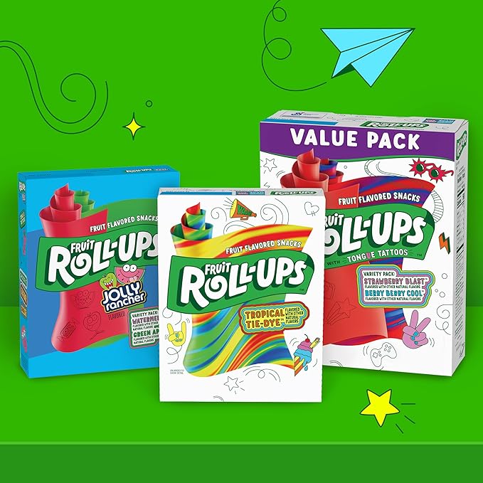 Fruit Roll-Ups Fruit Flavored Snacks, Mystery Flavor, Solar Melon, and Star Berry, 30 ct