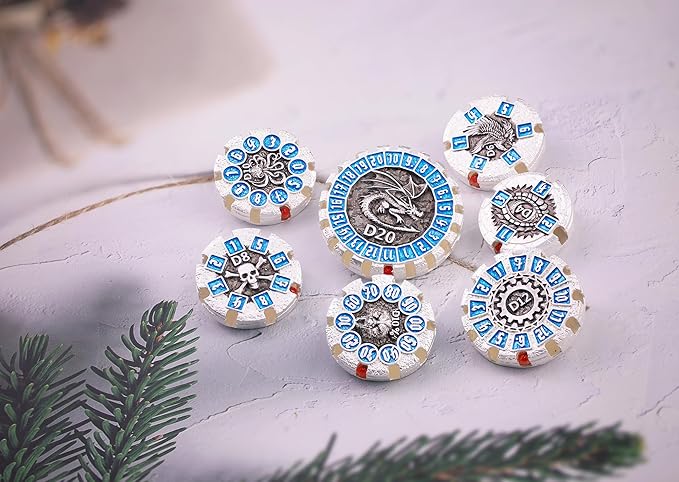 Metal DND Dice Set Spinning Dungeons and Dragon Dice Set Metal Dragon Polyhedral Magic 7 PCS Dice Set with Gift Box for Dungeons and Dragons Table Games Play Cards MTG(GyroDice_Pearl Silver Blue)