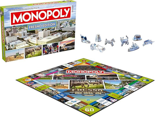 Monopoly Board Game Fresno CA Edition : 2-6 Players Family Board Games for Kids and Adults, Board Games for Kids 8 and up, for Kids and Adults, Ideal for Game Night