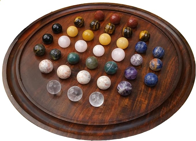 Rosewood Solitaire Board Game Set with 36 Natural Marbles - Authentic Handmade Solitaire Boards | for Adults on Any Occasion (16 inches)